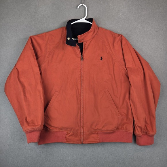 VTG Polo Ralph Lauren Jacket Mens Large Navy Orange Reversible Fleece Bomber